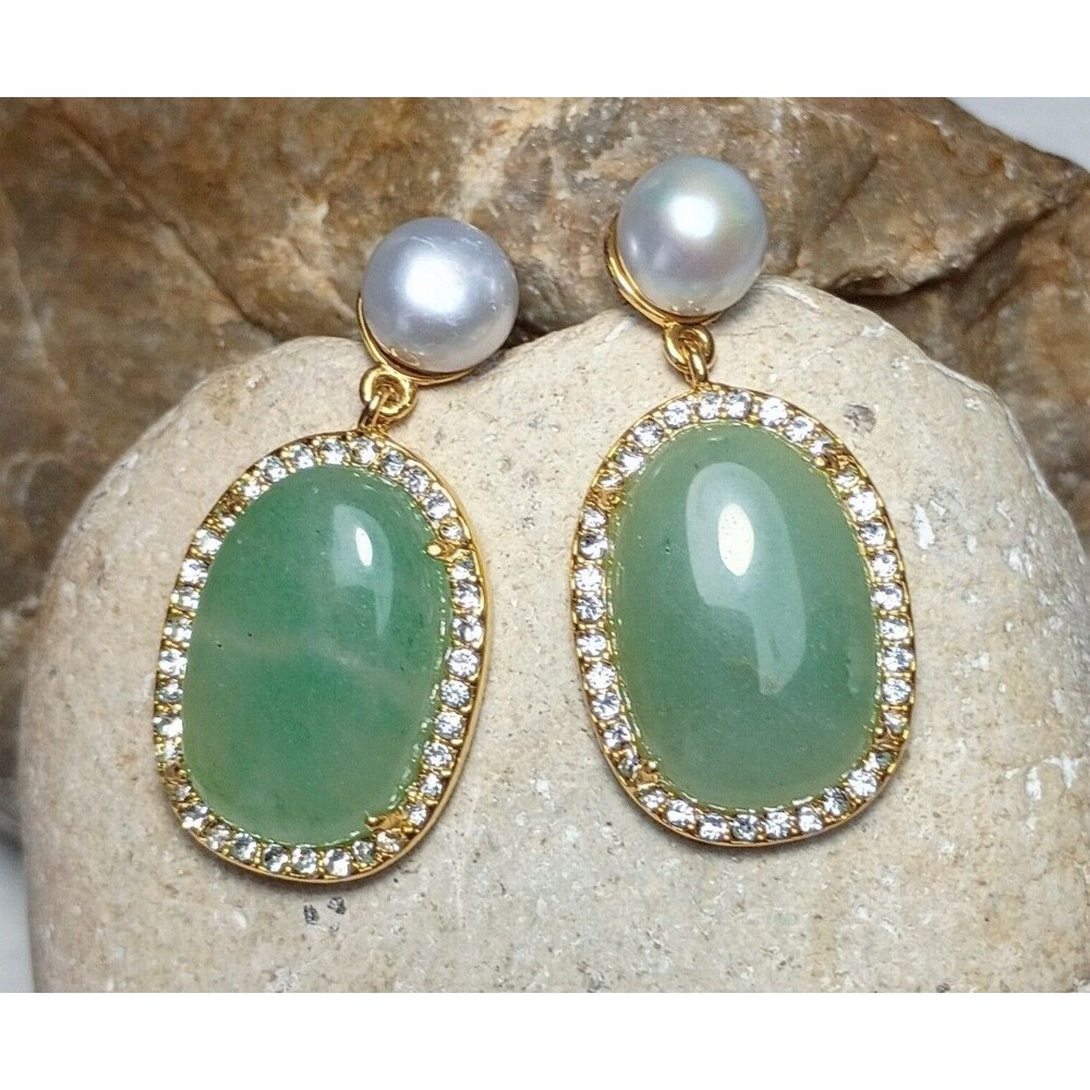 J.Crew Green Stone Freshwater Pearl Crystal Pave' Dangle Earrings